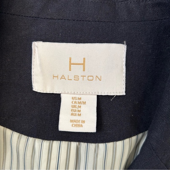 Halston Linen Blazer Jacket Size M Navy Blue - Picture 5 of 6